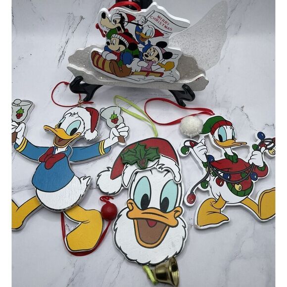 Kurt Adler Disney Set 4 Wood Christmas Ornaments Mickey Minnie Mouse Donald Duck - Picture 1 of 5